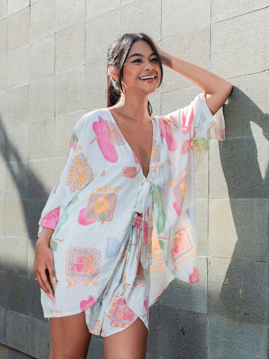 Celine Outer Set – Pastel Tropic White Pink