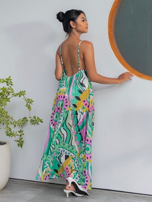 Lily Maxi Dress – Watercolor Tropicana Green