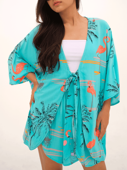 Celine Outer Set – Flamingo Lagoon – Turqouise