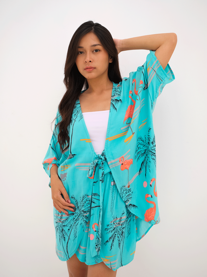 Celine Outer Set – Flamingo Lagoon – Turqouise