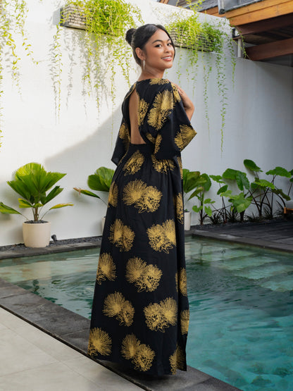Saphira Kaftan – Golden Flowers – Black