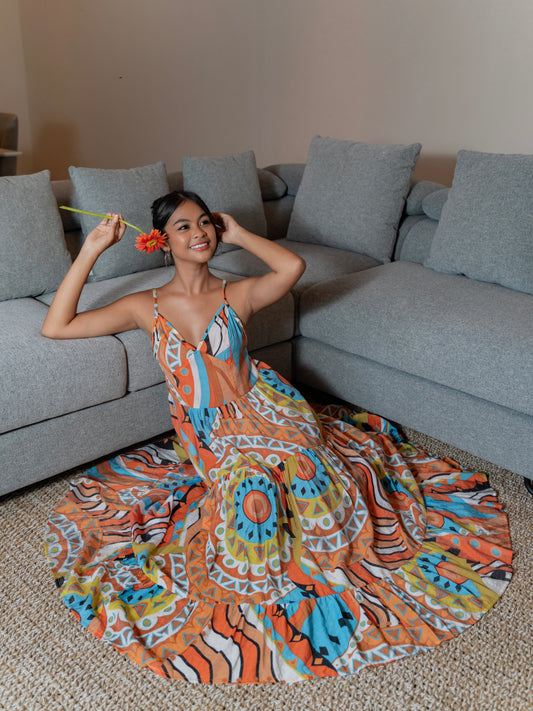 Lily Maxi Dress – Geometic Boho Orange