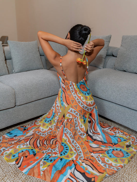Lily Maxi Dress – Geometic Boho Orange