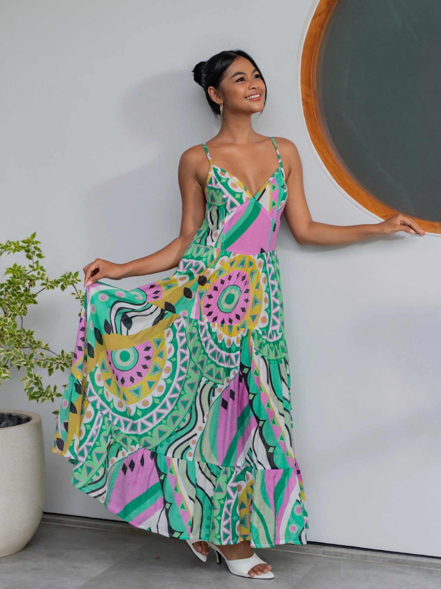 Lily Maxi Dress – Watercolor Tropicana Green